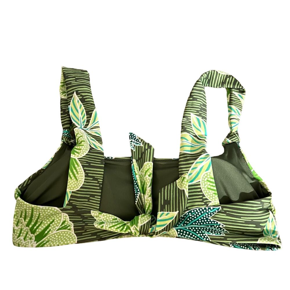 Aerie Scoop Striped Floral Leaf Swim Bikini Top Medium Women’s Green 9996 - Picture 2 of 4